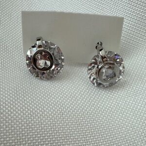 Crystal Clear Round Drop Earrings - Silver Tone
